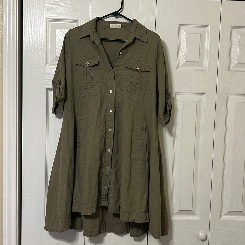 Olive Green Button-Up Shirt Dress